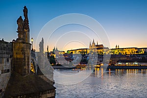 Charles Bridge in Prague city, Czech Republic at night