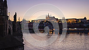 Charles bridge in Prague, Czech day to night time lapse of Prague old town in Czech Republic
