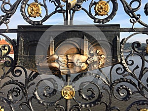 Charles Bridge, Prague, Czech Republic. Decorative lattice where St. John of Nepomuk was thrown into the river