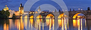 The Charles Bridge in Prague, Czech Republic at night