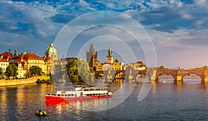 Charles Bridge in Prague in Czechia. Prague, Czech Republic. Charles Bridge (Karluv Most) and Old Town Tower. Vltava River and photo