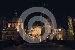 Charles Bridge in Prague at night.