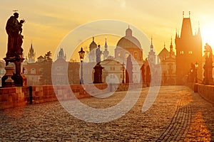 Charles Bridge scenic view at sunrise, Prague, Czech Republic