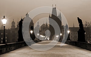 Charles Bridge, (sepia) Prague