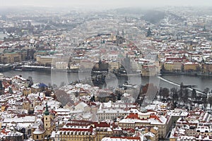 Charles bridge and the snow in Prague