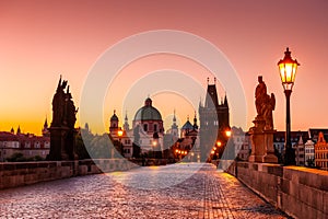 Charles Bridge at sunrise in Prague, Czech Republic