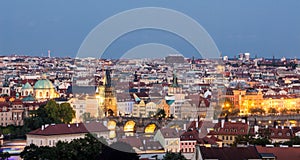 Charles bridge view prague old town skyview by night