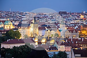 Charles bridge view prague old town skyview by night