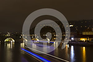 Charles Bridge and Vltava River in the night, Prague, Czech Republic