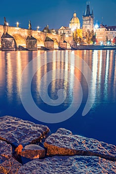 Charles bridge water reflection, Prague, Czech republic