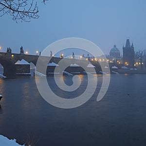 Charles bridge in winter, Prague