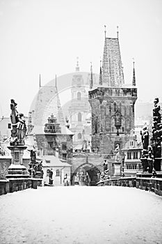 Charles bridge in winter, Prague