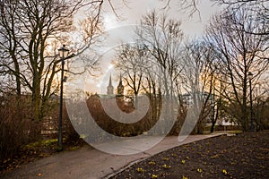 Charles Church, Kaarli kirik, Lutheran church in Tallinn, Estonia. Beautiful autumn landscape