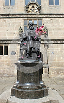 Charles Darwin statue outside Shrewsbury Library