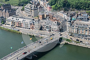 Charles de Gaulle bridge and Avenue des Combattants intersection in Dinant, Belgium