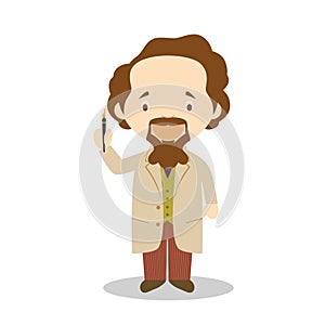 Charles Dickens cartoon character. Vector Illustration. Kids History Collection