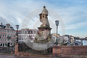 Charles Theodore Rhine Statue at Old Bridge (Alte Brucke) in Heidelberg, Germany photo