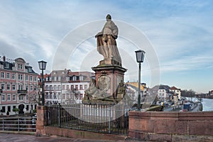 Charles Theodore Rhine Statue at Old Bridge (Alte Brucke) in Heidelberg, Germany