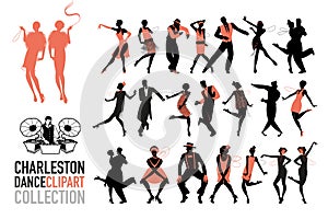 Charleston dance clipart collection. Set of jazz dancers isolated on white background