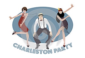 Charleston Party: Man and funny girls dancing charleston.