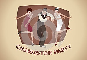 Charleston Party: Man and funny girls dancing charleston. photo