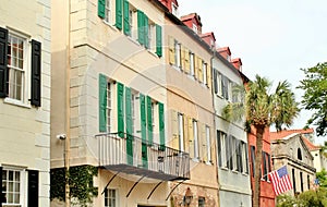 Charleston, South Carolina, May 4, 2017, Southern style homes in the historic Rainbow row district of Charleston