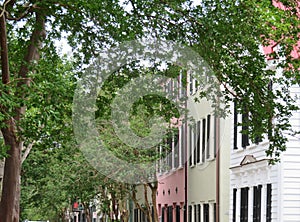 Charleston, South Carolina, May 4, 2017, Southern style homes in the historic Rainbow row district of Charleston