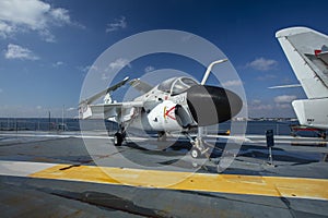 Charleston, South Carolina, United States, Novemner 2019, an A6 Intruder on the flight deck of the USS Yorktown