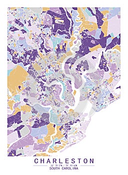 Charleston South Carolina USA Creative Color Block Map Decor Serie