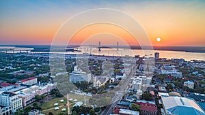 Charleston, South Carolina, USA Sunrise Downtown Skyline Aerial