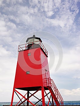 Charlevoix South Pier Light Station on the shore of Lake Michigan