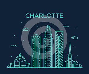 Charlotte city skyline, North Carolina, USA vector