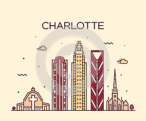 Charlotte city skyline, North Carolina, USA vector