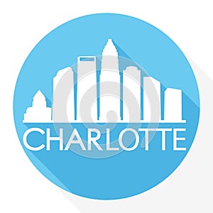 Charlotte NC United States Of America USA Round Icon Vector Art Flat Shadow Design Skyline City Silhouette Template Logo