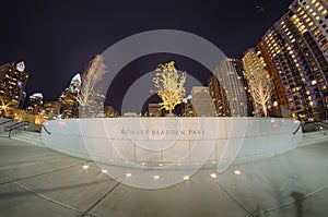 charlotte skyline at romare bearden park and bbt knights baseball stadium at night photo