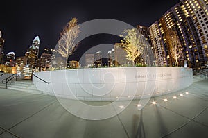 charlotte skyline at romare bearden park and bbt knights baseball stadium at night photo