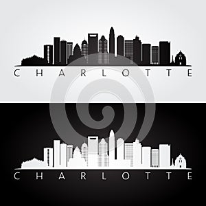 Charlotte usa skyline and landmarks silhouette