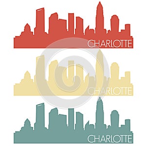 Charlotte USA Skyline Silhouette City Stamp Vector Color Vintage Set Logo Clip Art Illustration.