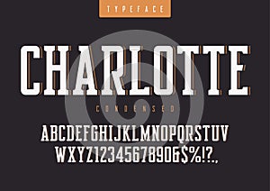 Charlotte vector condensed retro typeface, uppercase letters and