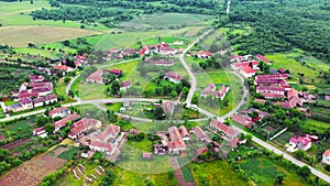 Charlottenburg, Romania - Aerial view circle village in Banat