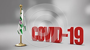 Charlottetown realistic 3D flag and Covid-19 illustration.