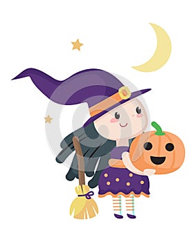 Charmed little witch girl child cartoon Halloween character