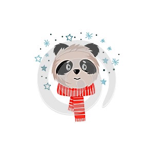 Charmed Pretty Little Panda in Scarf Facial Emotion Vector Illustration