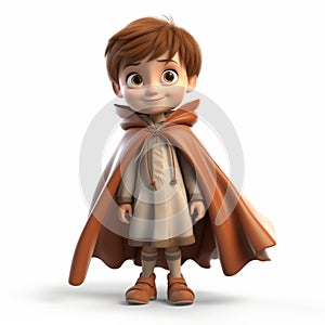 Charming 3d Animation Of A Brown Cloaked Boy In Raphael Lacoste Style