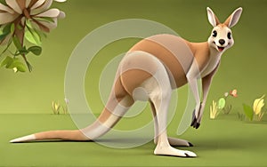 A charming 3D cartoon kangaroo character render, radiating warmth and cheer with its adorable and endearing demeanor