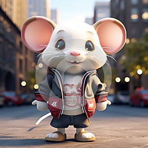 Charming 3d Cartoon Mouse In Urban Attire - Vray Style