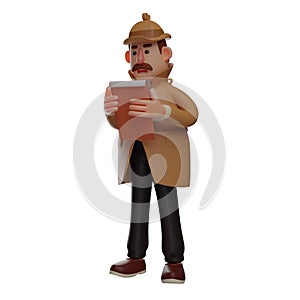 A Charming 3D Detective Cartoon Character having a note