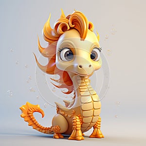 Charming 3d Orange Dragon Illustration With Bubbles