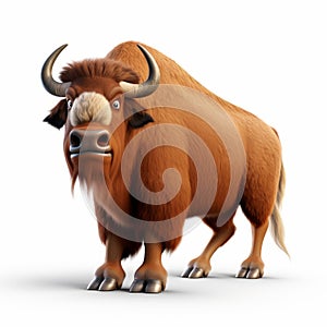 Charming 3d Pixar Bison Illustration With Realistic Rendering