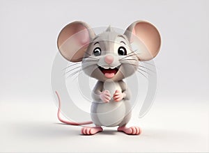 A charming 3D render of a baby mouse on white background in the form of an cute adorable and lovable cartoon character